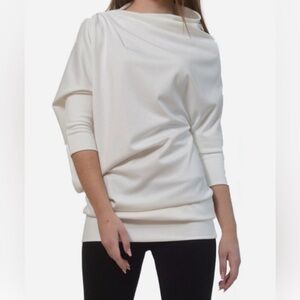 Wool-Blend Dolman Sweater Asymmetrical Luxury Feel Classy Preppy White Comfy Lg